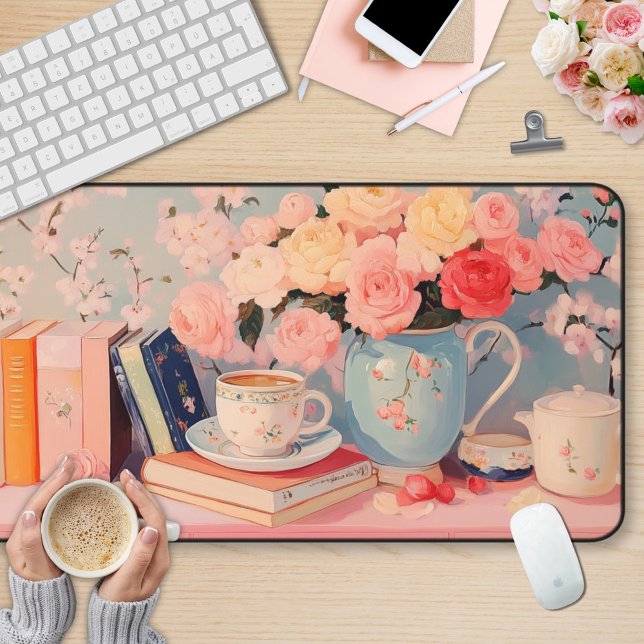 Elegant Girly Floral Bookish Desk Mat (Creator Uploaded)