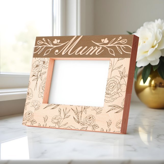 Elegant Girly Floral & Foliage Pattern Mum Etched Frames (Elegant Girly Floral & Foliage Pattern Mum Etched Frames)