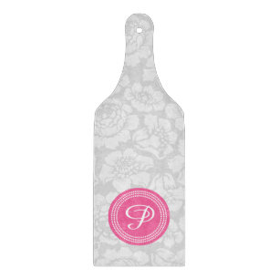 Elegant Girly Floral Grey & Pink Personalised Cutting Board