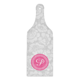 Elegant Girly Floral Grey & Pink Personalised Cutting Board