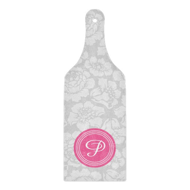 Elegant Girly Floral Grey & Pink Personalised Cutting Board (Front)