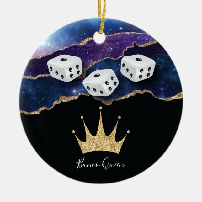 Elegant Girly Glitter Bunco Dice Queen Ceramic Ornament (Front)