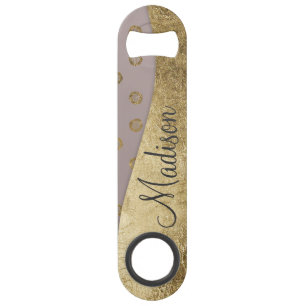 Elegant & Girly Gold Glitter Dots Beige Monogram