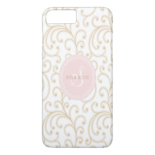Elegant girly gold pink floral pattern monogram iPhone 8 plus/7 plus case