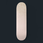 Elegant Girly Gold Rose Pink Glitter Ombre Skateboard<br><div class="desc">This elegant and chic design is perfect for the trendy and stylish woman. It features a faux printed rose pink and gold glitter and colour ombre gradient. It's modern, pretty, simple, and cute! ***IMPORTANT DESIGN NOTE: For any custom design request such as matching product requests, colour changes, placement changes, or...</div>