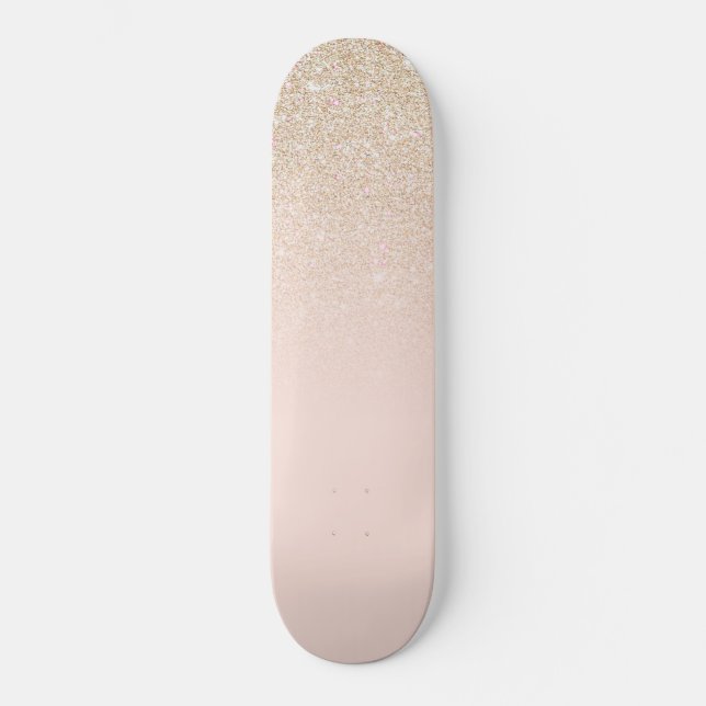 Elegant Girly Gold Rose Pink Glitter Ombre Skateboard (Front)