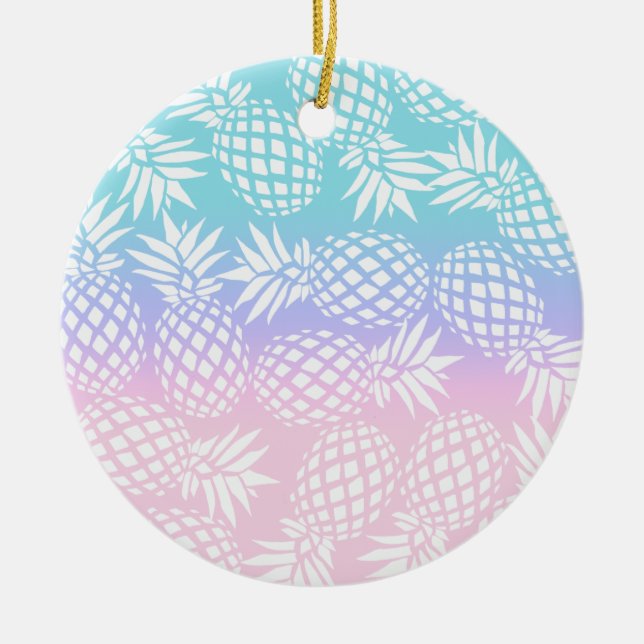 Elegant Girly Gradient Pineapple Pattern Colourful Ceramic Ornament (Front)