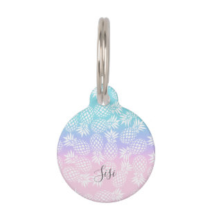 Elegant Girly Gradient Pineapple Pattern Colourful Pet Tag