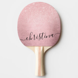 Elegant girly gradient pink rose gold glitter ping pong paddle