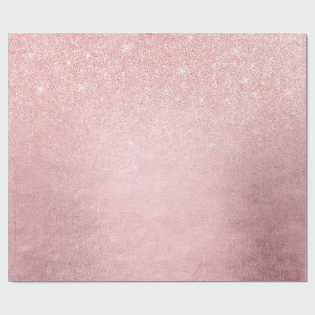Elegant girly gradient pink rose gold glitter wrapping paper (Flat)