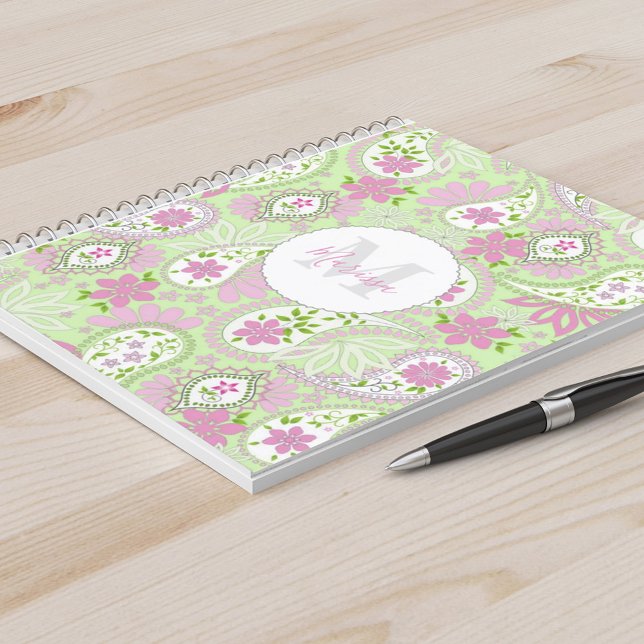 Elegant Girly Green Preppy Paisley Print Pattern   Notebook (Creator Uploaded)