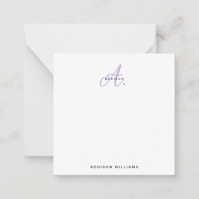 Elegant Girly Lavender Script Monogram Card (Front)