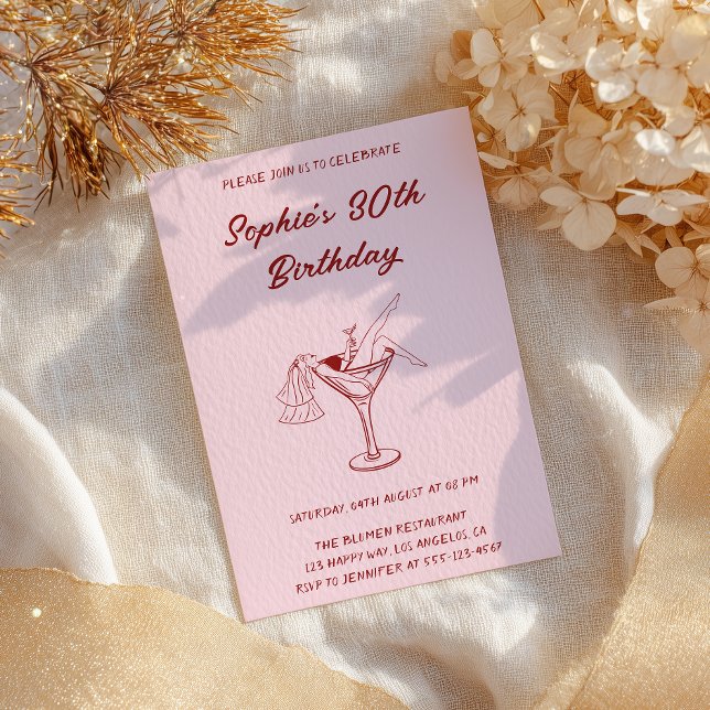 Elegant Girly Martini Pink Cocktail 30th Birthday  Invitation (Creator Uploaded)