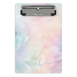 Elegant Girly Monogrammed Pastel Rainbow Feather Mini Clipboard