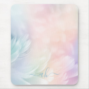 Elegant Girly Monogrammed Pastel Rainbow Feather Mouse Pad