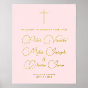 Elegant Girly Paste Pink Faith Triplets Baptism Foil Prints