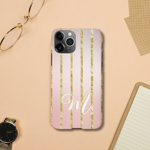 Elegant Girly Peach Gold Glitter Pattern Monogram iPhone 11Pro Case