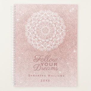 Elegant Girly Personalised Rose Gold Glitter Planner