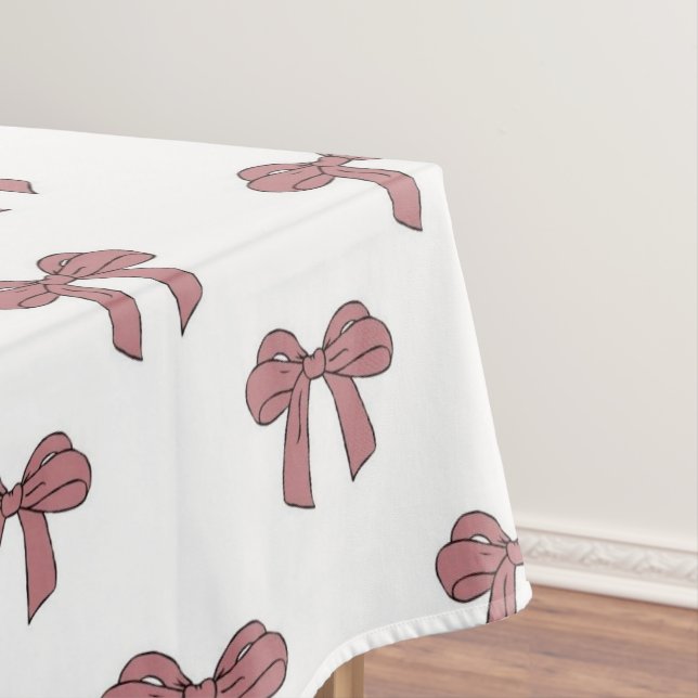 Elegant Girly Pink Bow Pattern Spring Summer Chic Tablecloth (In Situ)