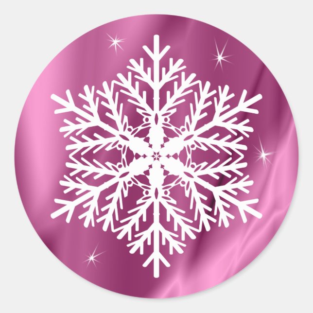 Elegant Girly Pink Festive Christmas Snowflake Classic Round Sticker (Front)