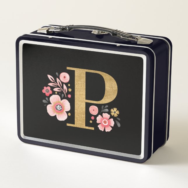 Elegant Girly Pink Floral Metal Lunch Box (Back)