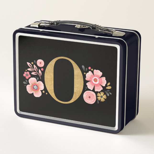 Elegant Girly Pink Floral Metal Lunch Box (Back)