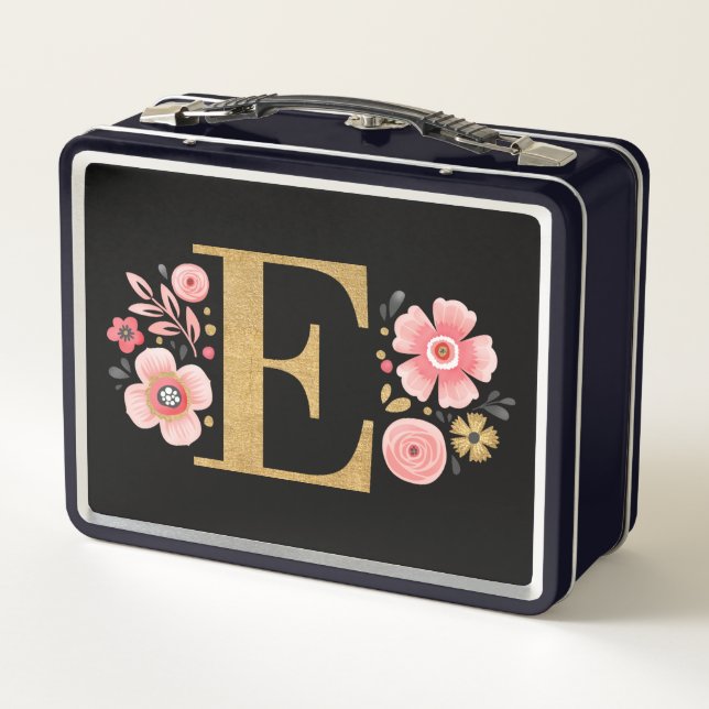 Elegant Girly Pink Floral Metal Lunch Box (Back)