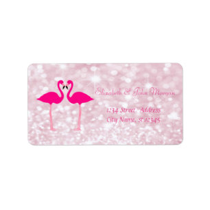 Elegant Girly  Pink Glittery,Bokeh, Pink Flamingos Label