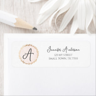 Elegant Girly Pink Gold Floral Monogram Address Return Address Label