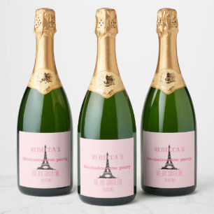 Elegant Girly Pink Paris Theme Bachelorette Party Sparkling Wine Label