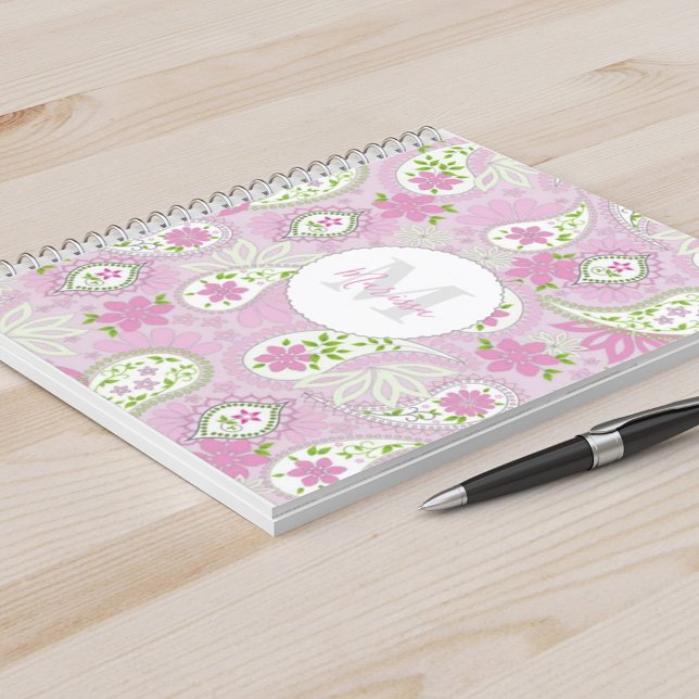 Elegant Girly Pink Preppy Paisley Print Pattern  Notebook (Creator Uploaded)