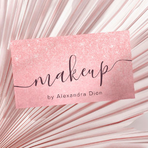 Elegant girly pink rose gold glitter makeup artist business card
