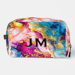 Elegant girly pink turquoise marble art accessory dopp kit