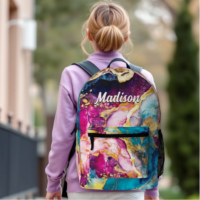 Elegant girly pink turquoise marble art  printed backpack (Creator Uploaded)