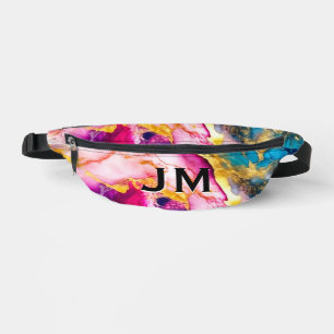 Elegant girly pink turquoise marble art printed bum bags