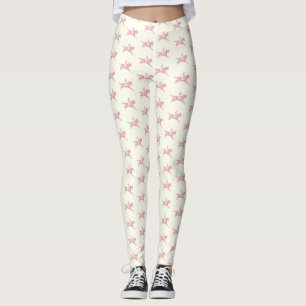Elegant Girly Pink White Horseback Riding  Leggings