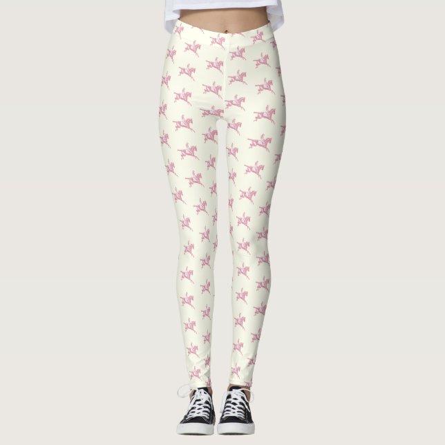 Elegant Girly Pink White Horseback Riding  Leggings (Front)