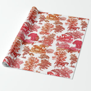 Elegant Girly Red Orange Horse Toile Wrapping Paper