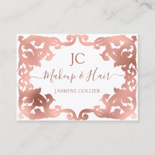 Elegant Girly Rose Gold Damask Styled Frame Business Card