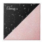 Elegant girly rose gold glitter & black marble ceramic tile<br><div class="desc">Chick faux rose gold glitter & black marble geometric design.</div>