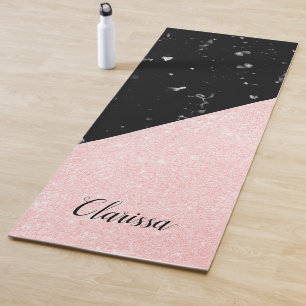 Elegant girly rose gold glitter & black marble yoga mat