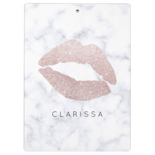 elegant girly rose gold glitter lips white marble clipboard