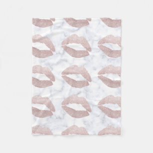 elegant girly rose gold glitter lips white marble fleece blanket
