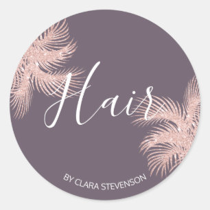 Elegant girly rose gold glitter palm hair classic round sticker