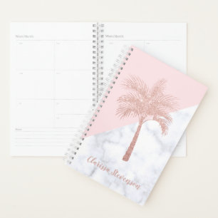 Elegant girly rose gold glitter palm white marble planner