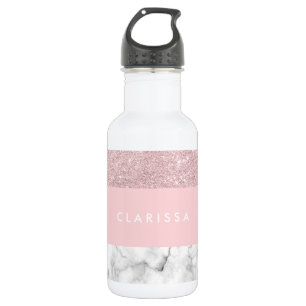 Elegant girly rose gold glitter & white marble 532 ml water bottle