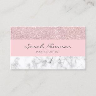 Elegant girly rose gold glitter & white marble business card