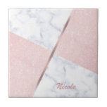 Elegant girly rose gold glitter & white marble ceramic tile<br><div class="desc">Stylish combination of faux rose gold glitter & white marble colour block.</div>