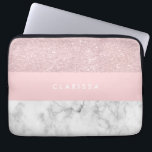 Elegant girly rose gold glitter & white marble laptop sleeve<br><div class="desc">Stylish and elegant geometric faux rose gold glitter,  white marble and pink colour block.</div>