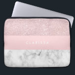 Elegant girly rose gold glitter & white marble laptop sleeve<br><div class="desc">Stylish and elegant geometric faux rose gold glitter,  white marble and pink colour block.</div>